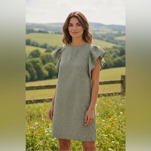 MSGM Green Houndstooth Mini Shift Dress